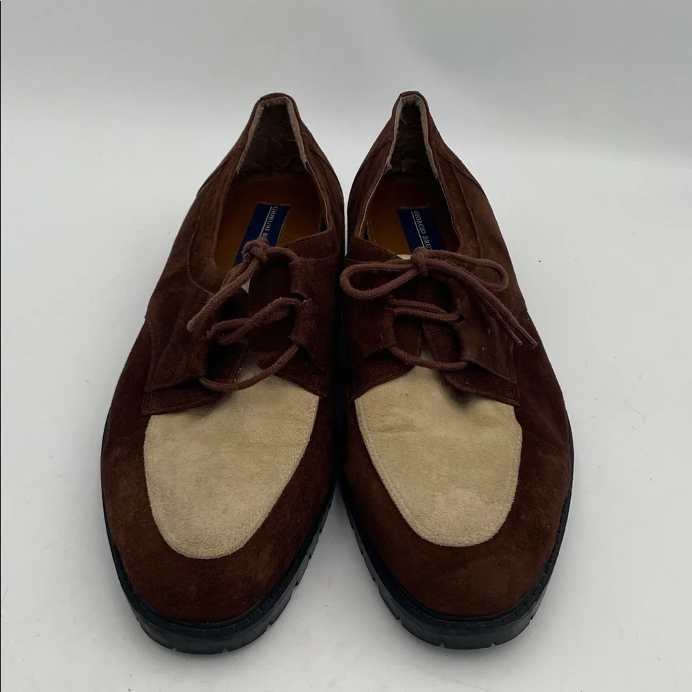 Giorgio Brutini Brown and Cream Suede Oxfords penny loafer mens 13M Y2K grandpa